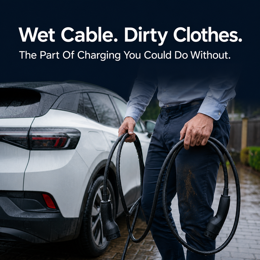 Wet Cable. Dirty Clothes. A Loose Charging Cable Brushing Against Trousers.